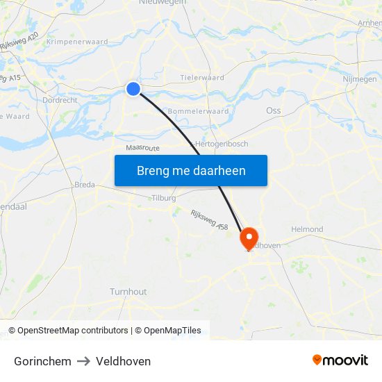 Gorinchem to Veldhoven map