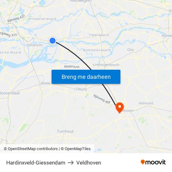 Hardinxveld-Giessendam to Veldhoven map