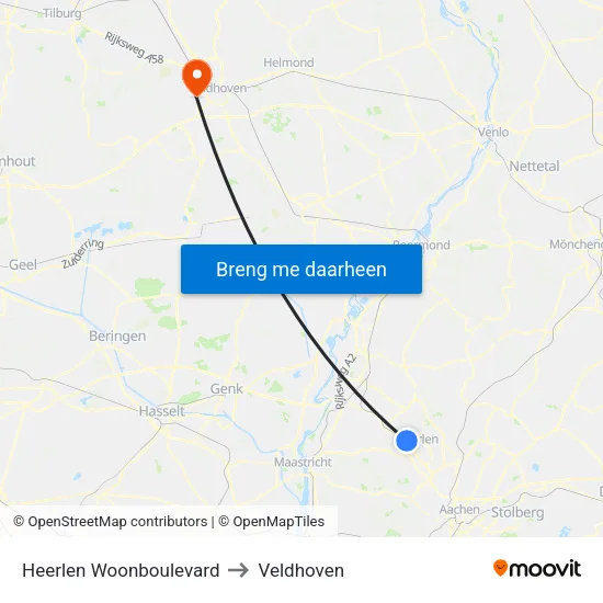 Heerlen Woonboulevard to Veldhoven map