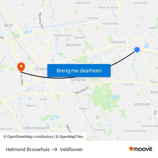 Helmond Brouwhuis to Veldhoven map