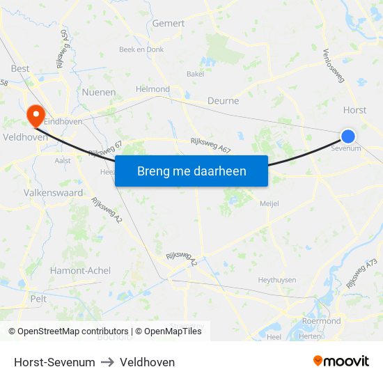 Horst-Sevenum to Veldhoven map