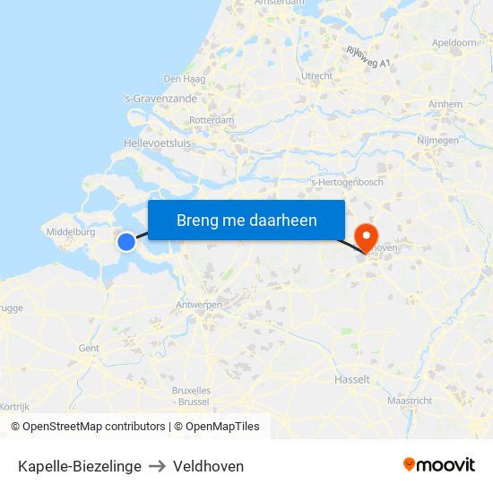 Kapelle-Biezelinge to Veldhoven map