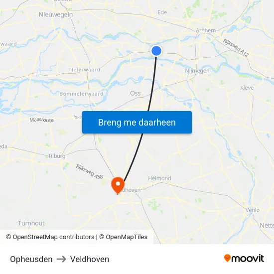 Opheusden to Veldhoven map