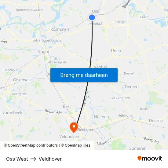 Oss West to Veldhoven map