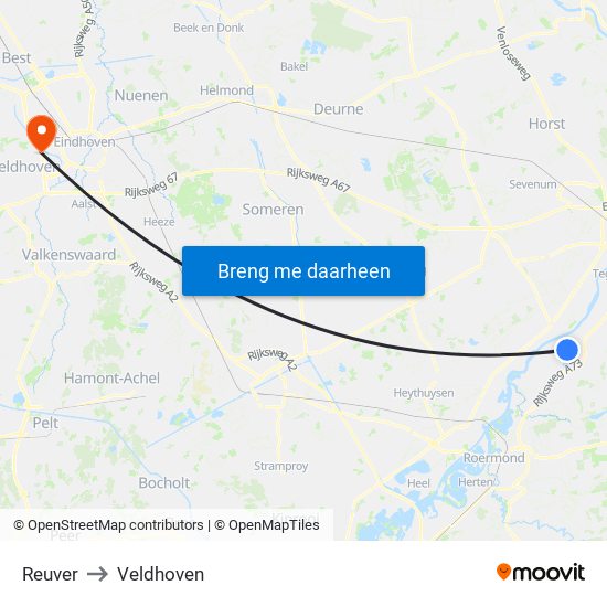 Reuver to Veldhoven map