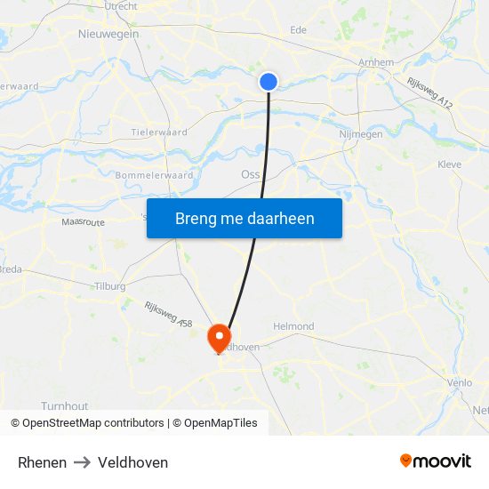 Rhenen to Veldhoven map