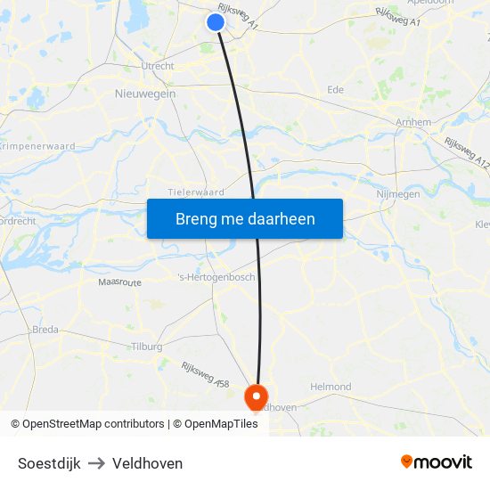 Soestdijk to Veldhoven map