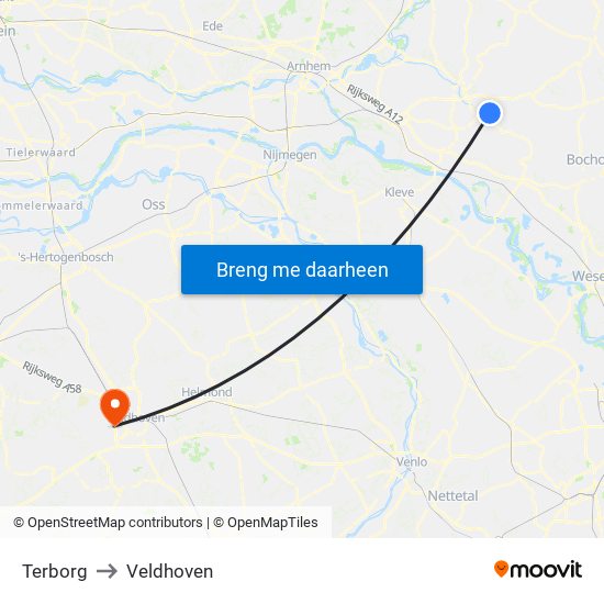 Terborg to Veldhoven map