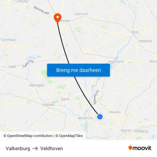 Valkenburg to Veldhoven map