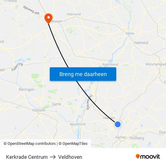 Kerkrade Centrum to Veldhoven map