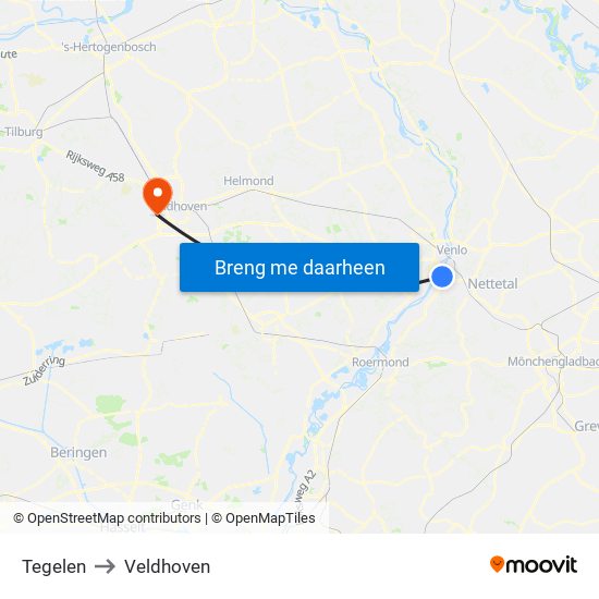 Tegelen to Veldhoven map