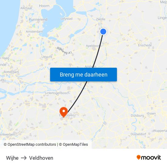 Wijhe to Veldhoven map