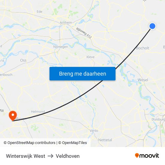 Winterswijk West to Veldhoven map