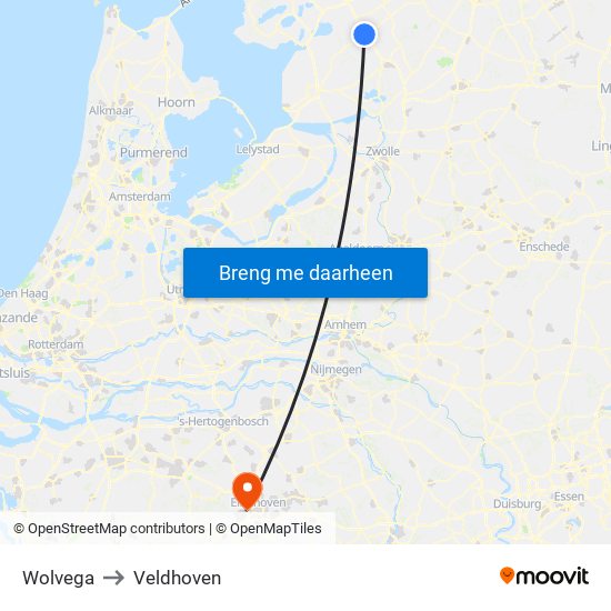 Wolvega to Veldhoven map