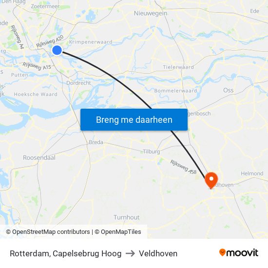 Rotterdam, Capelsebrug Hoog to Veldhoven map