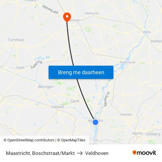 Maastricht, Boschstraat/Markt to Veldhoven map