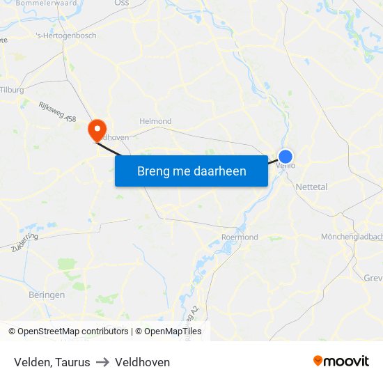 Velden, Taurus to Veldhoven map