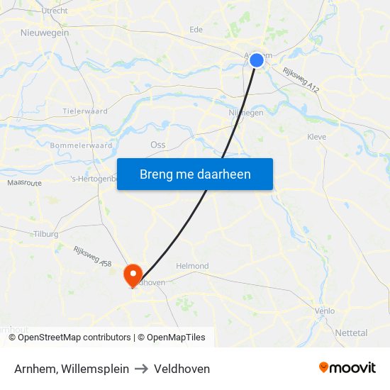 Arnhem, Willemsplein to Veldhoven map