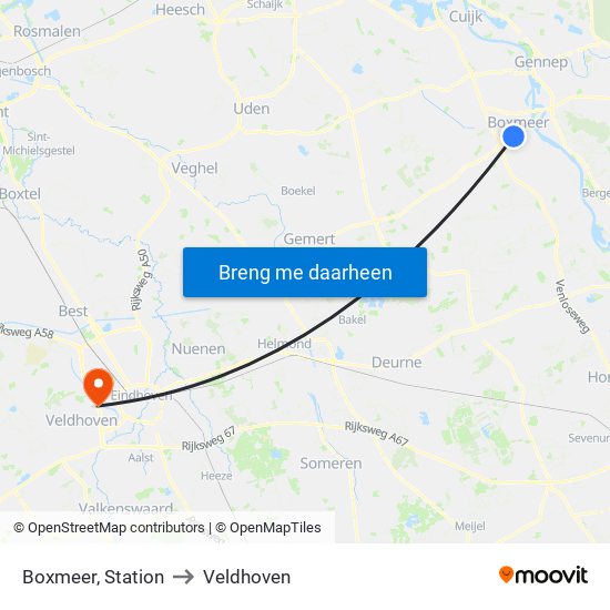 Boxmeer, Station to Veldhoven map