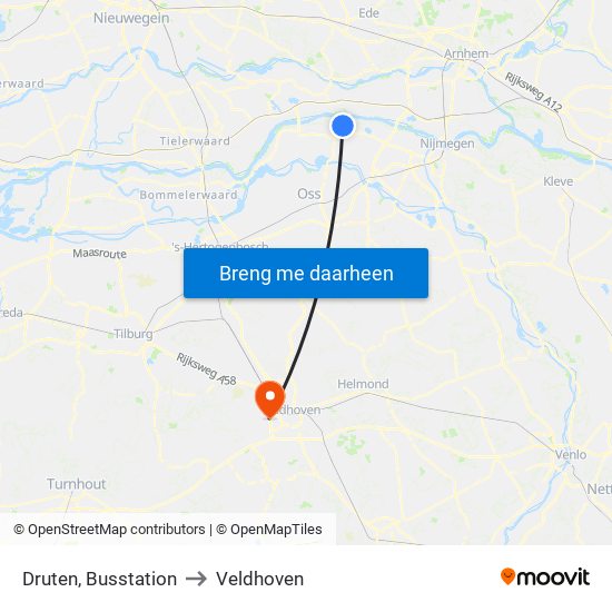 Druten, Busstation to Veldhoven map
