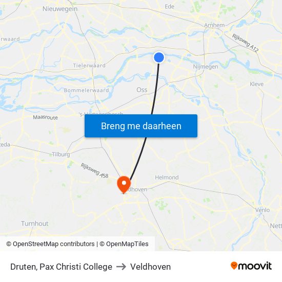 Druten, Pax Christi College to Veldhoven map