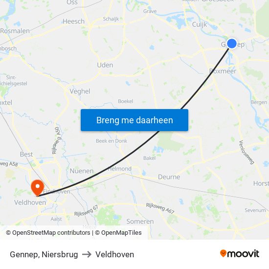 Gennep, Niersbrug to Veldhoven map