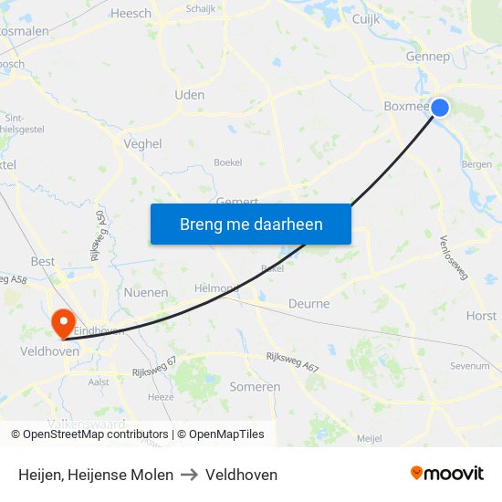 Heijen, Heijense Molen to Veldhoven map