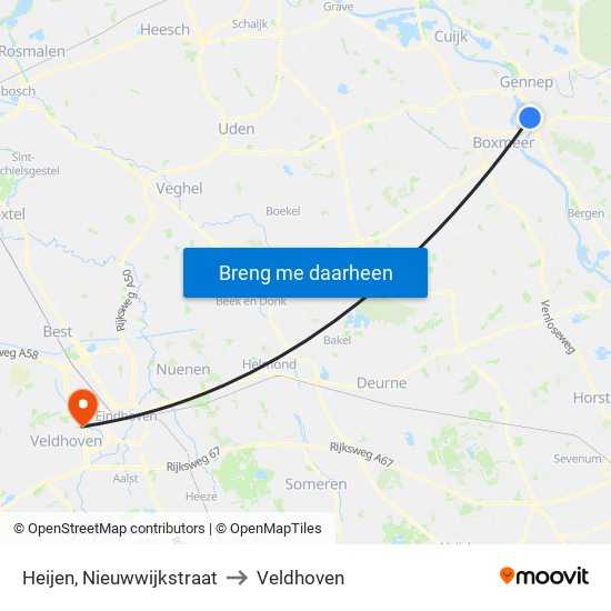 Heijen, Nieuwwijkstraat to Veldhoven map
