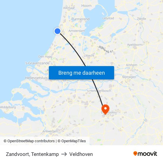 Zandvoort, Tentenkamp to Veldhoven map