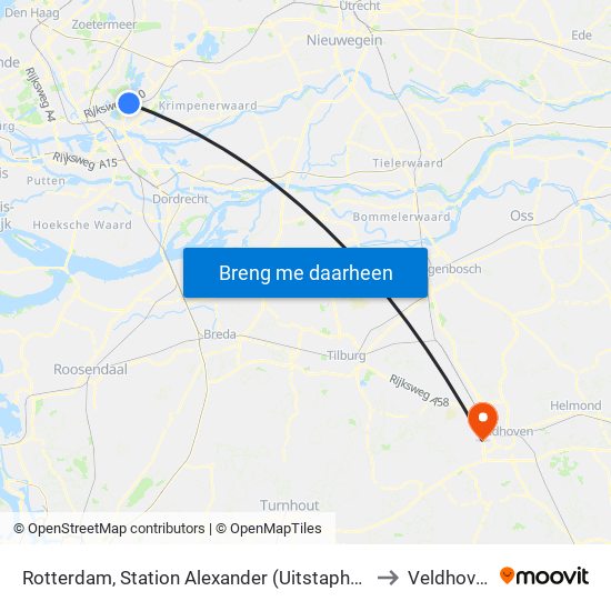 Rotterdam, Station Alexander (Uitstaphalte) to Veldhoven map