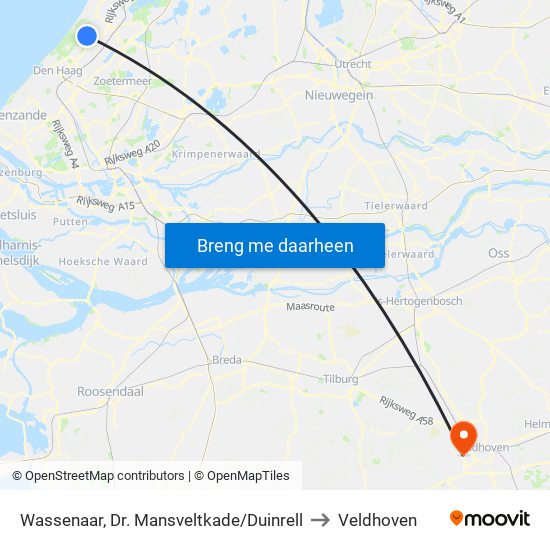 Wassenaar, Dr. Mansveltkade/Duinrell to Veldhoven map