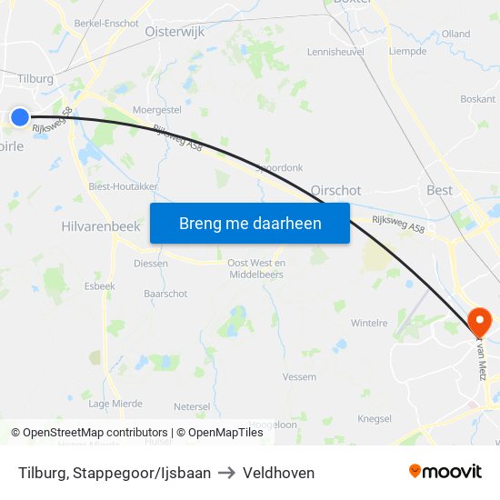 Tilburg, Stappegoor/Ijsbaan to Veldhoven map