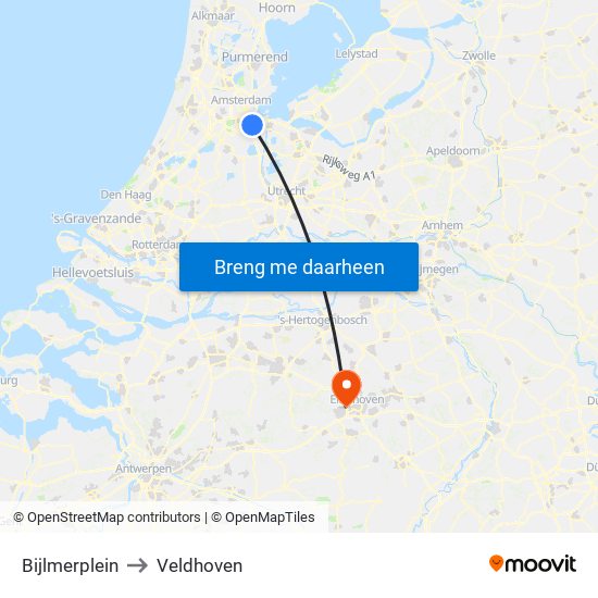 Bijlmerplein to Veldhoven map