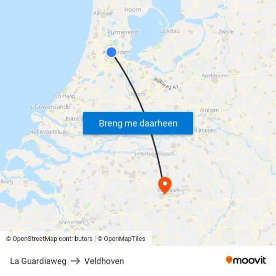 La Guardiaweg to Veldhoven map