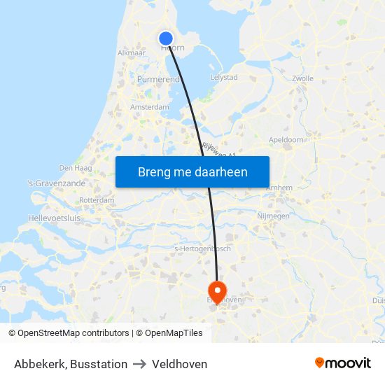 Abbekerk, Busstation to Veldhoven map
