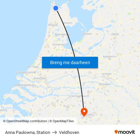 Anna Paulowna, Station to Veldhoven map