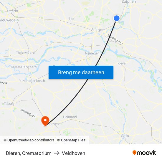 Dieren, Crematorium to Veldhoven map