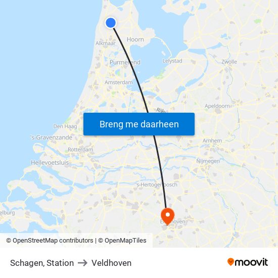 Schagen, Station to Veldhoven map