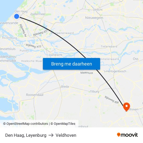 Den Haag, Leyenburg to Veldhoven map