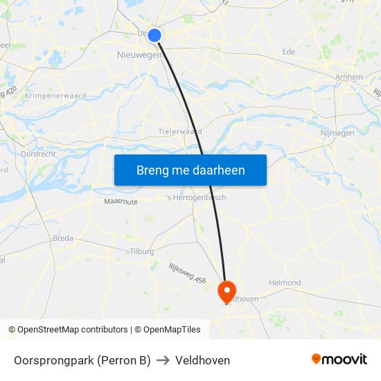 Oorsprongpark (Perron B) to Veldhoven map