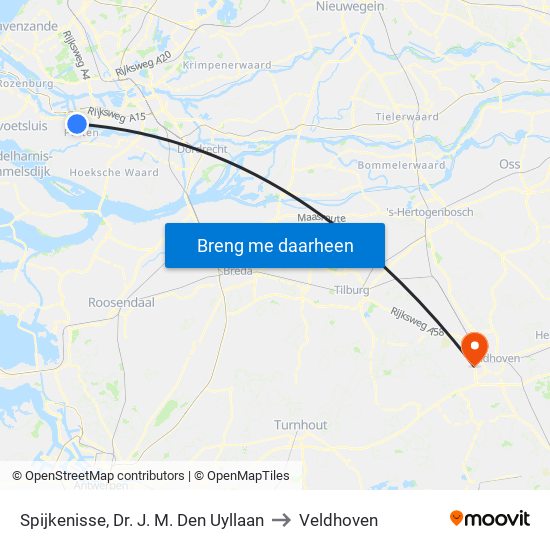 Spijkenisse, Dr. J. M. Den Uyllaan to Veldhoven map