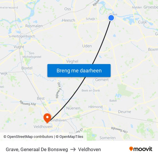 Grave, Generaal De Bonsweg to Veldhoven map