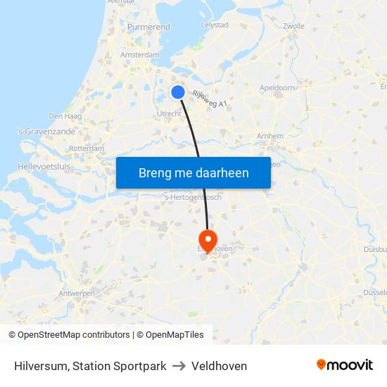 Hilversum, Station Sportpark to Veldhoven map