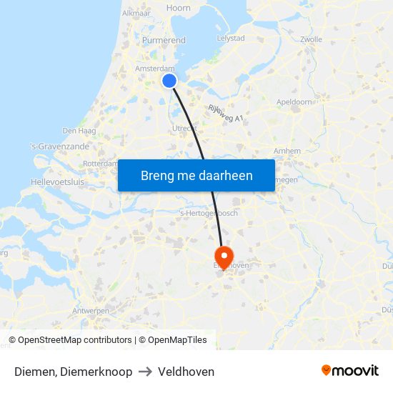 Diemen, Diemerknoop to Veldhoven map