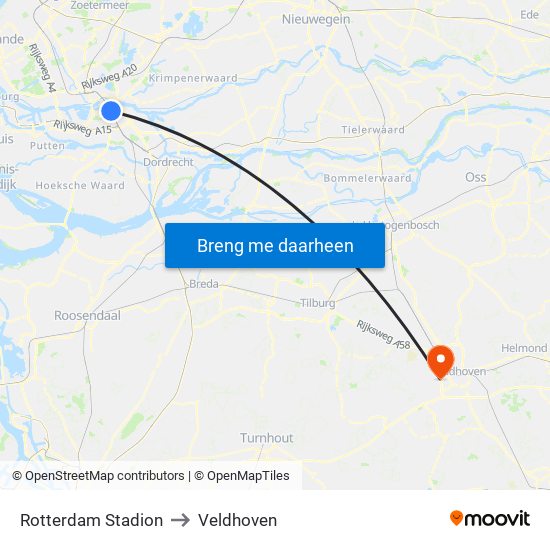 Rotterdam Stadion to Veldhoven map