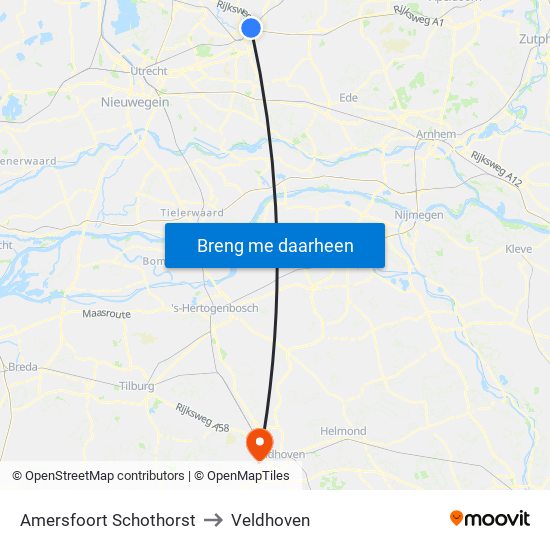 Amersfoort Schothorst to Veldhoven map