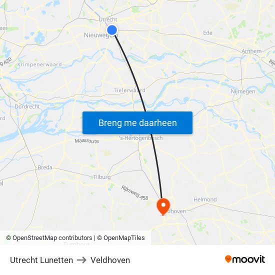 Utrecht Lunetten to Veldhoven map