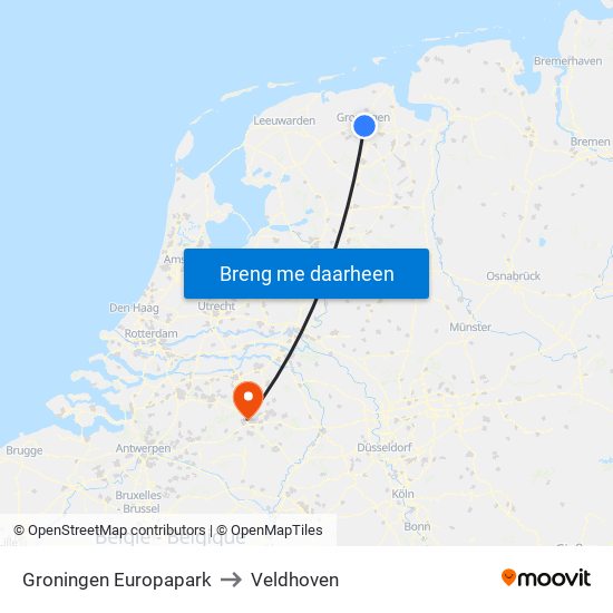 Groningen Europapark to Veldhoven map