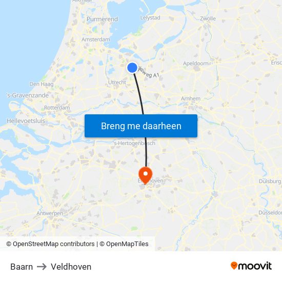 Baarn to Veldhoven map