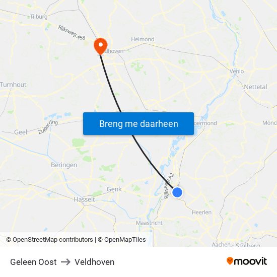 Geleen Oost to Veldhoven map